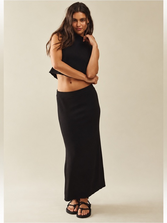 Free People Dresses & Skirts - Free People Callie Sweater Set M Black Cropped Mock Neck Top Maxi Skirt 2PC